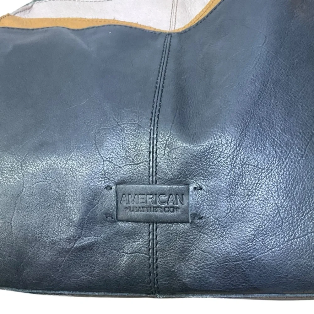 👜 American Leather Co.‎ Chevron Leather Shoulder Bag | Black Cream Mustard